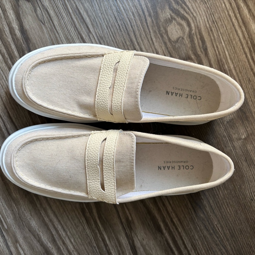 Cole Haan Cream Loafers with Penny Strap